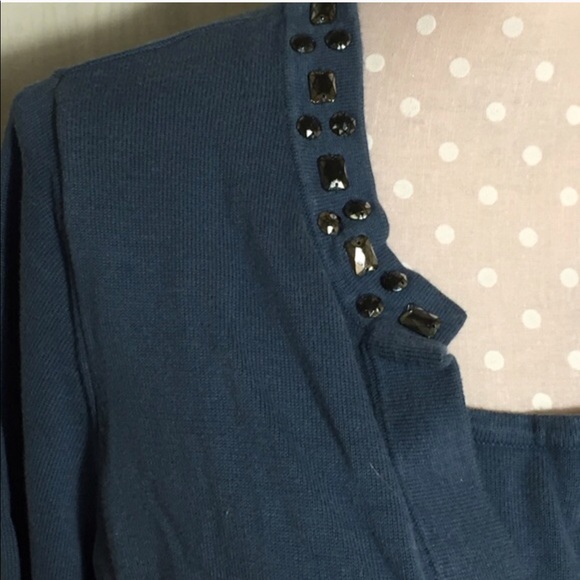 Sag Harbor Mock Cami & Cardigan Smoke Blue Lg S57 - Picture 4 of 5